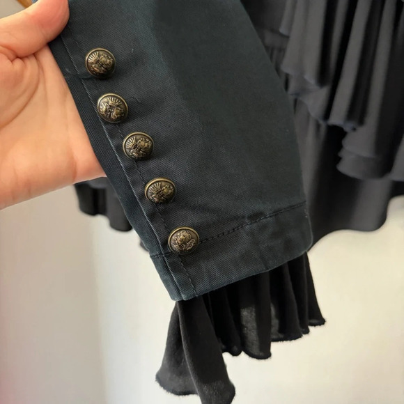 Free People Ruffles Romance Military Boho Chic Feminine Blazer Jacket Sz XS - Picture 3 of 9